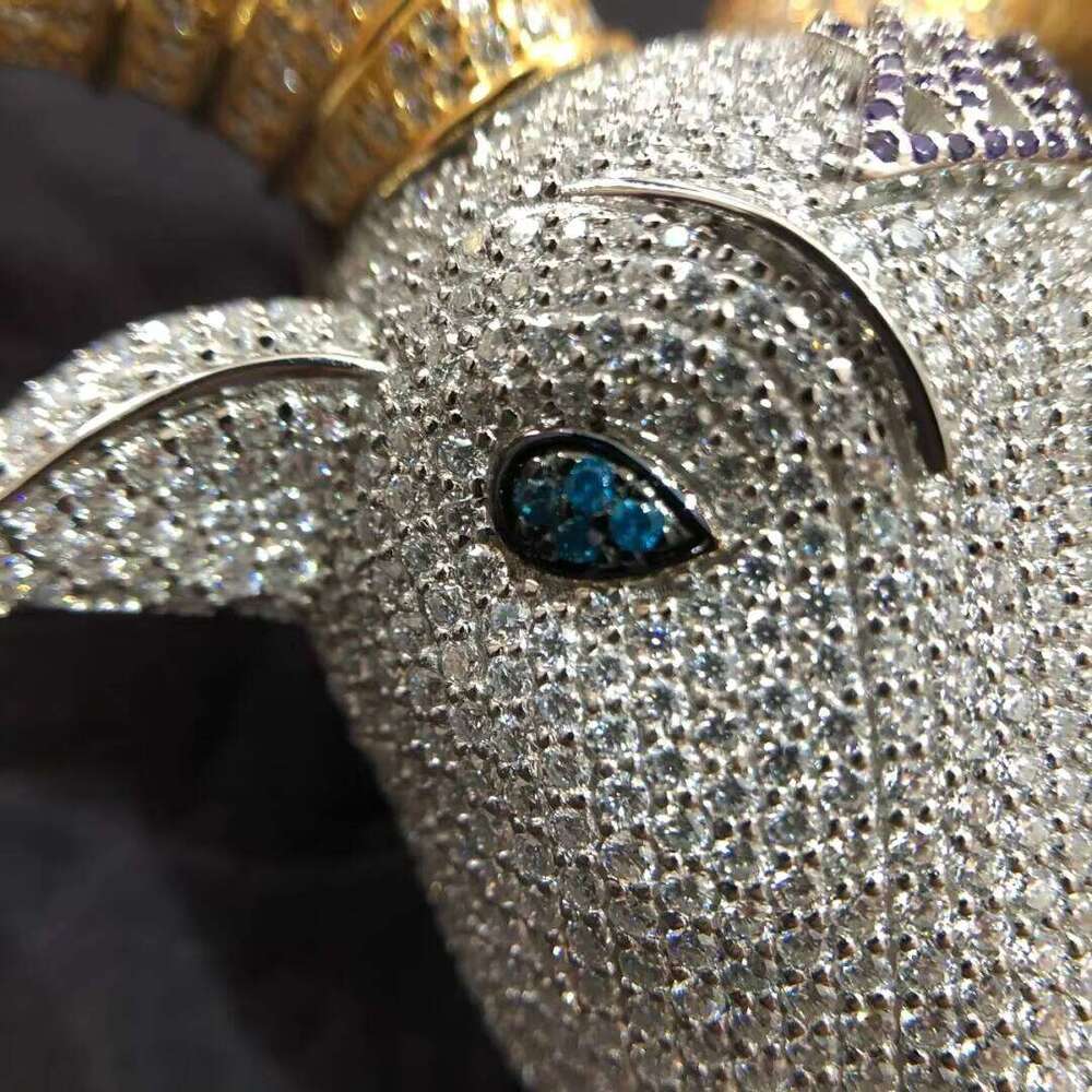 Fashion Necklaces: 10K Gold Men's Cuban Chain W/French-Cut Lab Dias & 14K/ Ram Head Pendant