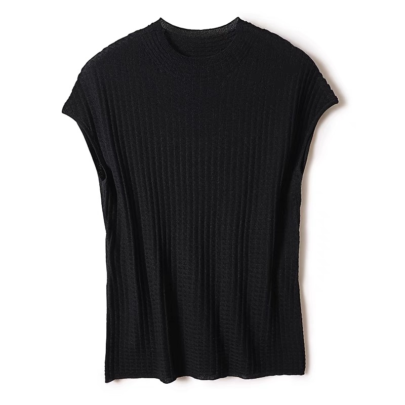 Short Sleeve Half High Neck Knit Bottom Shirt Thin Inner Tops