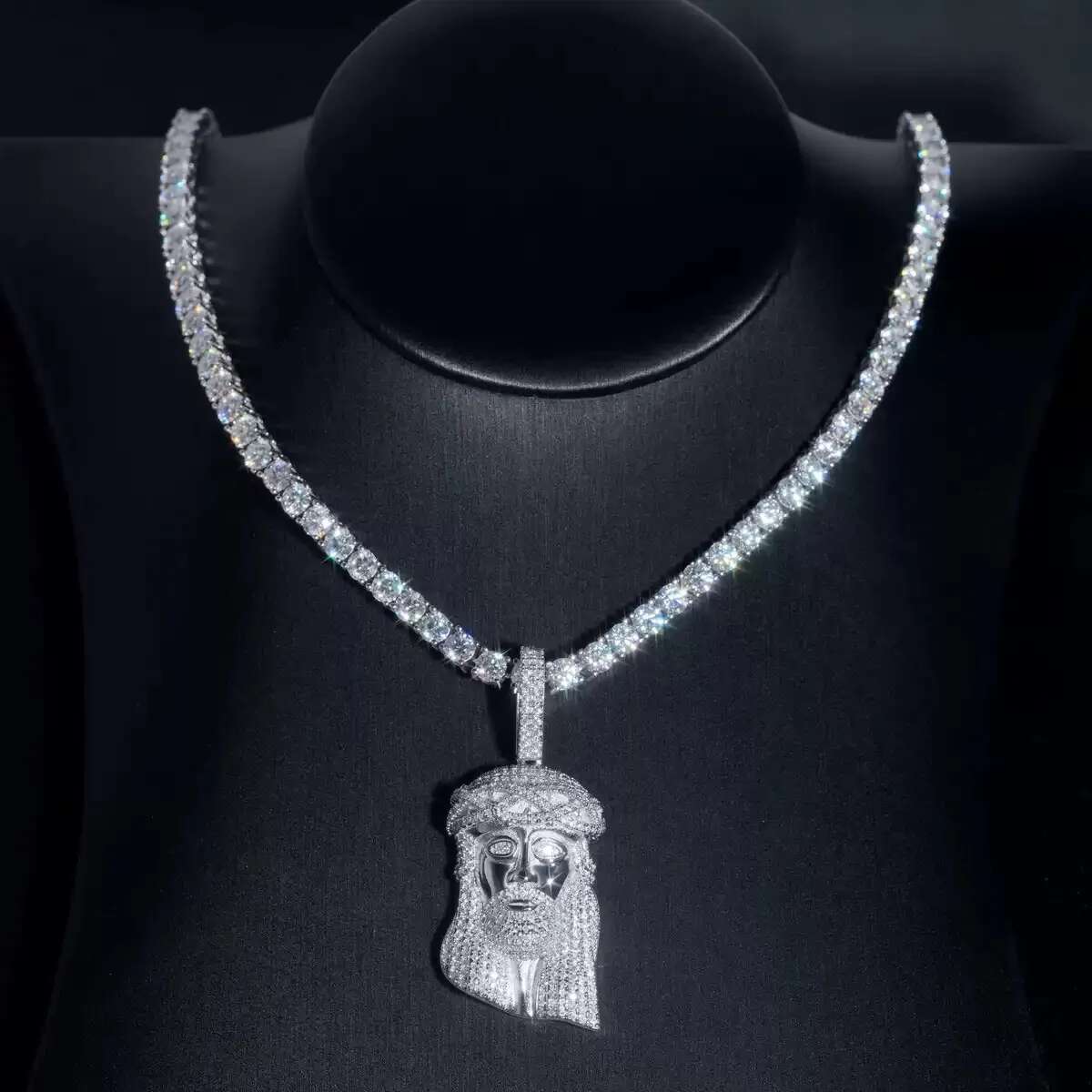 Hiphop Iced Jesus Sterling Sier Rock Men Bling Moissanite God Pendant Tennis Chain Plated Gold