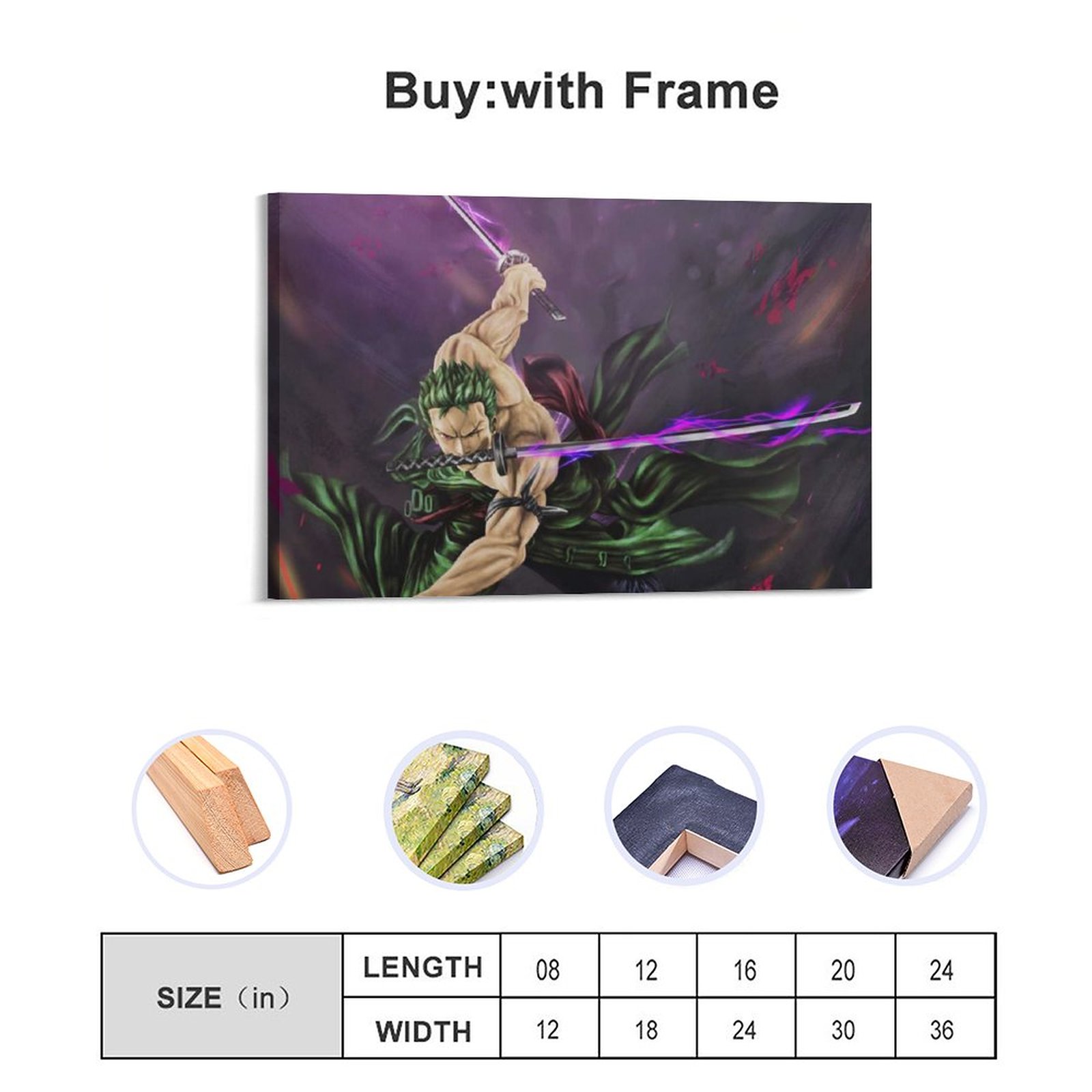 Hanging Picture-Rectangle Zoro Three Swords Anime Frame-style Canvas Prints Wall Painting Wall Art Decor Print Picture Paintings for Living Room Gift 