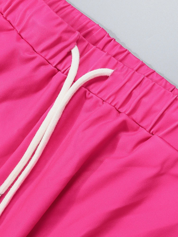 Plus Size 2025 Hooded Loose Top Solid Colour Tie Trousers Polyester Suitable for Outdoor Sports 250516Z