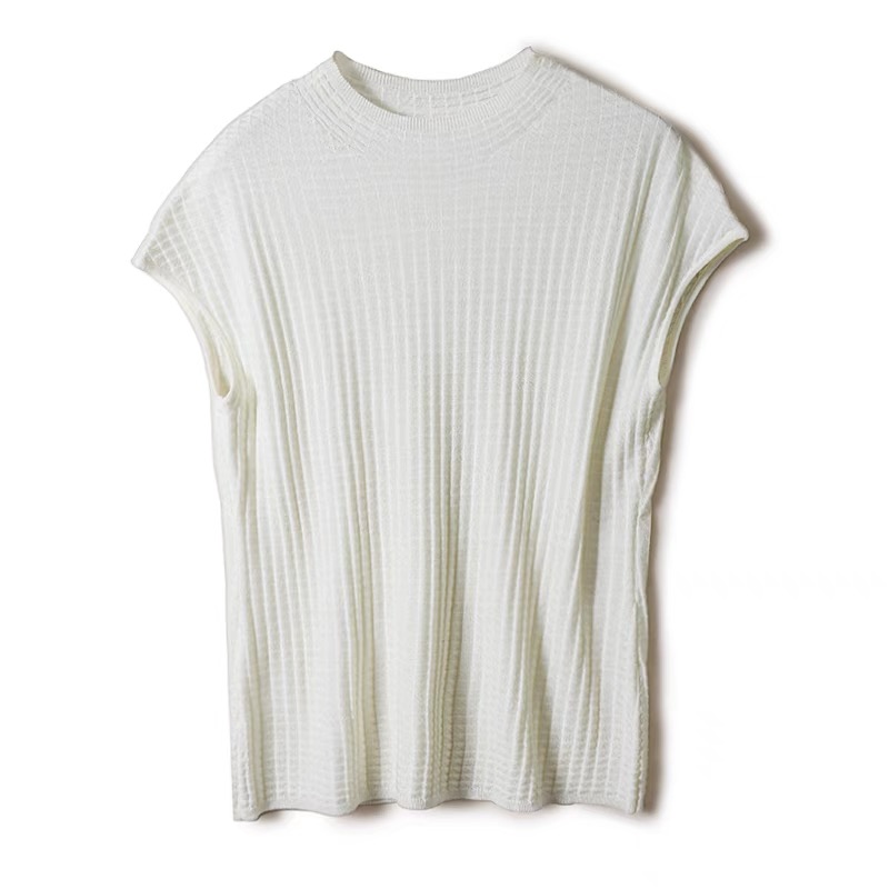 Short Sleeve Half High Neck Knit Bottom Shirt Thin Inner Tops