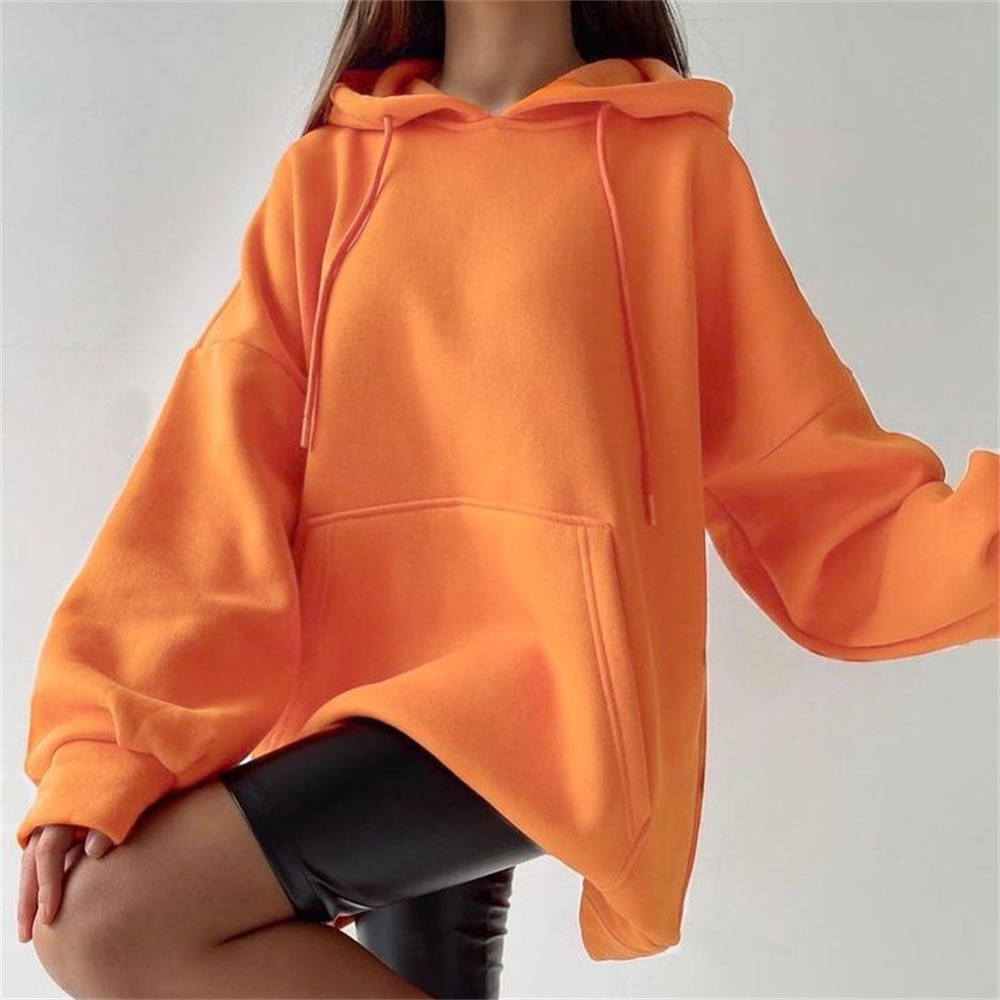 V12130 new season plus velvet pullover loose versatile solid color hoodie sweatshirt for women
