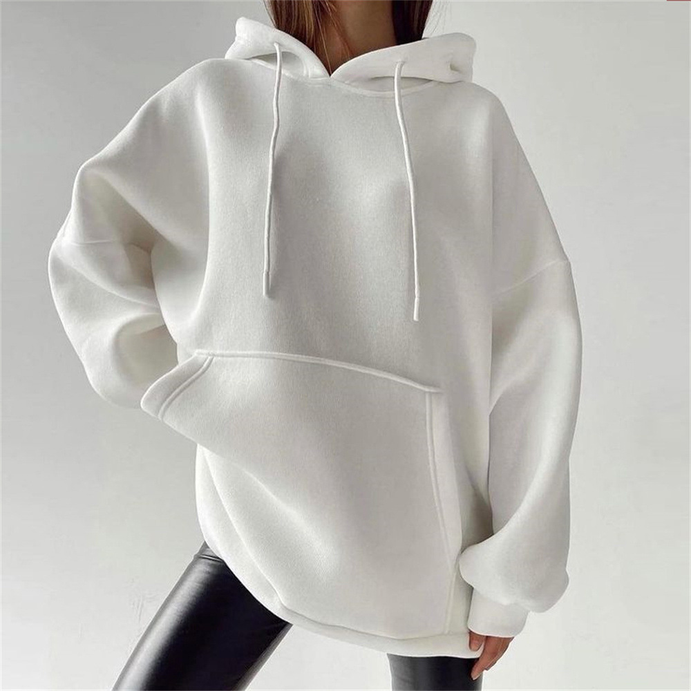 V12130 new season plus velvet pullover loose versatile solid color hoodie sweatshirt for women