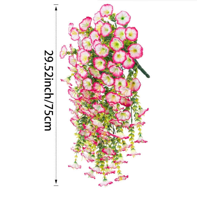 Room Decor UV-proof Artificial Morning Glory and Eucalyptus Hanging Decoration Suitable for Home Garden Wedding Flowers