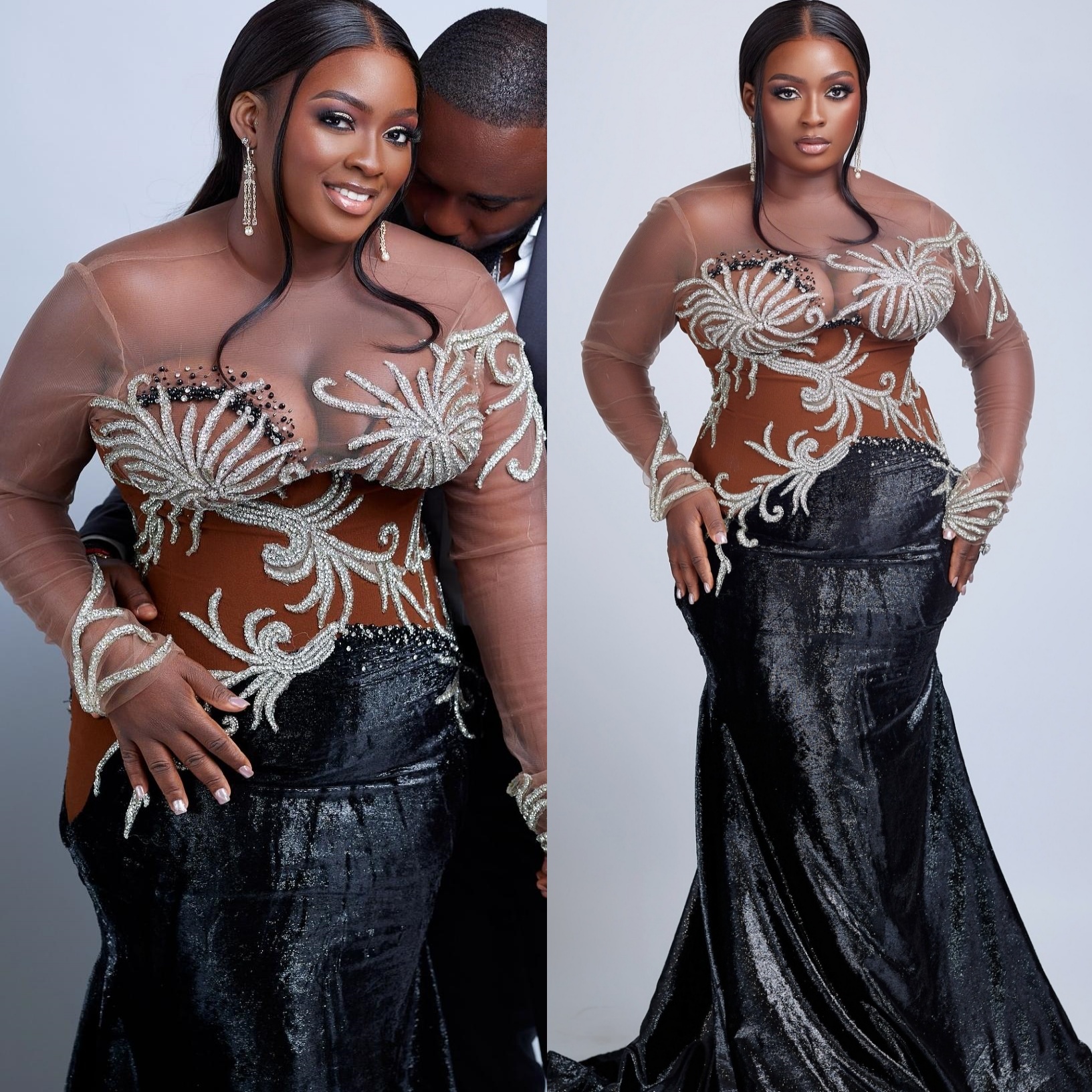 Mermaid Black Plus Size Prom Dresses 2025 Illusion Beaded Lace Sequined Evening Formal Party Second Birthday Engagement Gowns Dress For Special Occasi