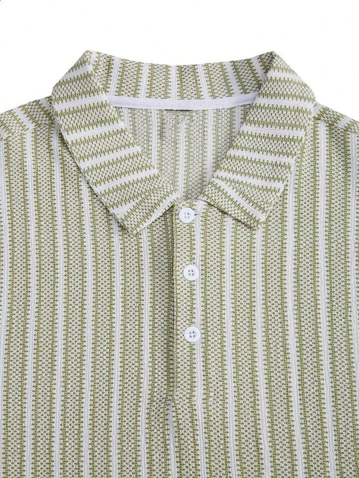 Mens Summer Knitted Striped Lapel Short Sleeved Polo Shirt Comfortable and Fashionable Polo Shirt Suitable for Daily Wear 250517