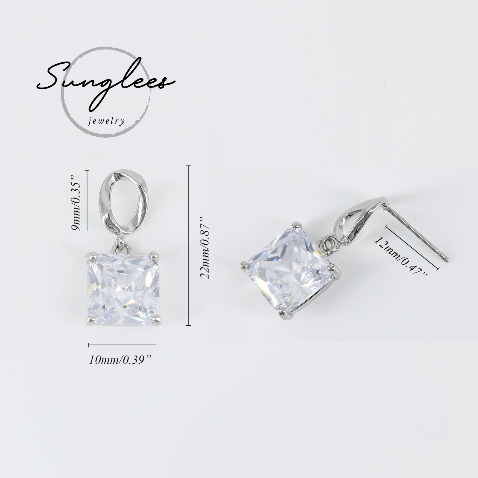 Cushion Princess Cut Bridal Earrings Simple Bride Drop Post Clear Cubic Zirconia Dangle Stud For Wedding Prom Anniversary Daily wear is also very fash