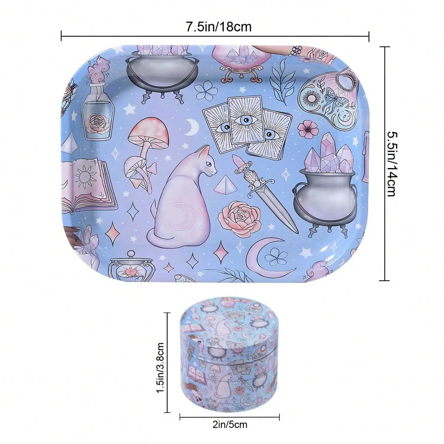 2 Pieces Kitten Bear Floral Mushrooms The Magic World Grinder and Rolling Tray Combo Y250521