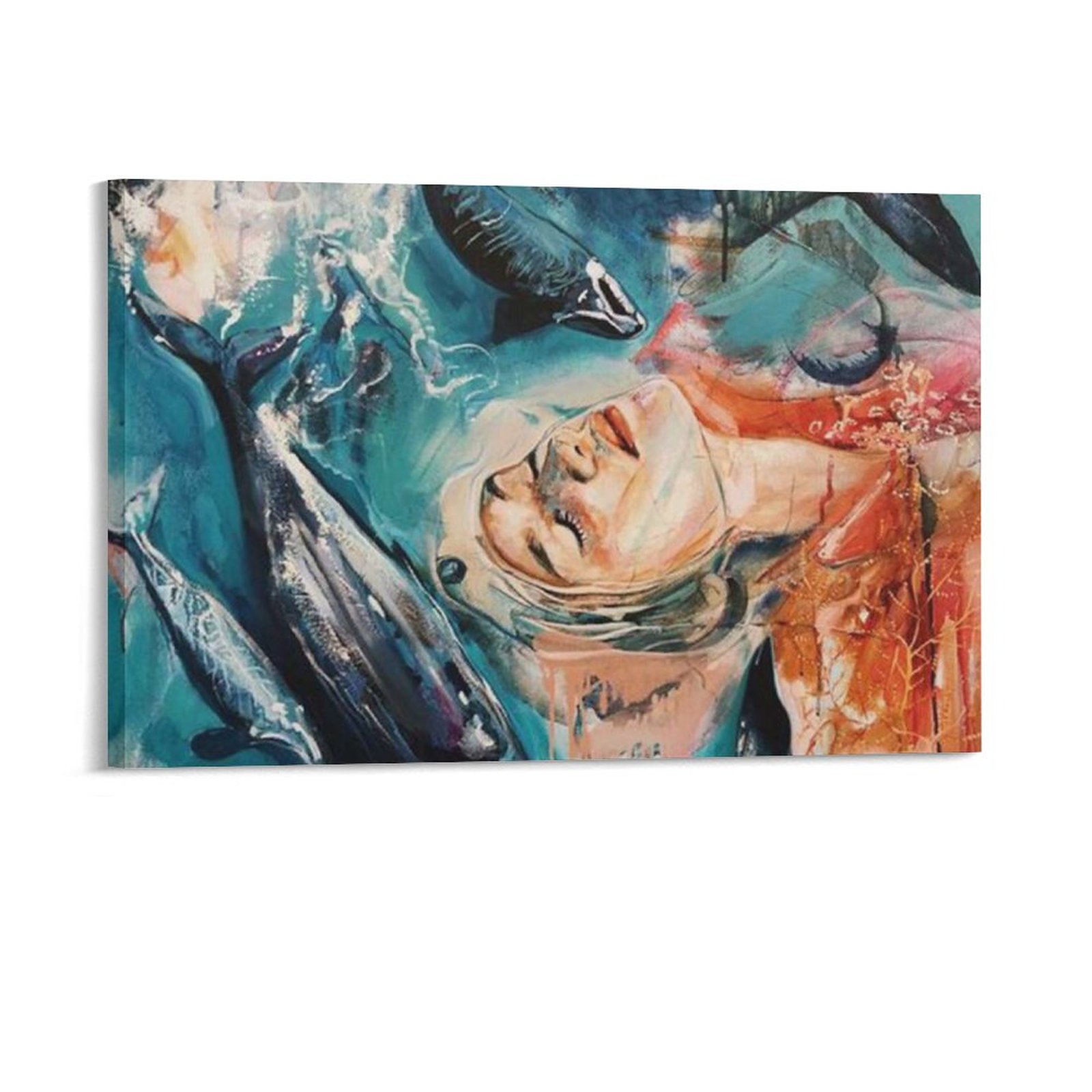 Home Decor Luxury Hanging Picture-Rectangle Color Whale Orca Sea Body Abstract Frame-style Canvas Prints Wall Painting Wall Art Decor Print Picture Pa