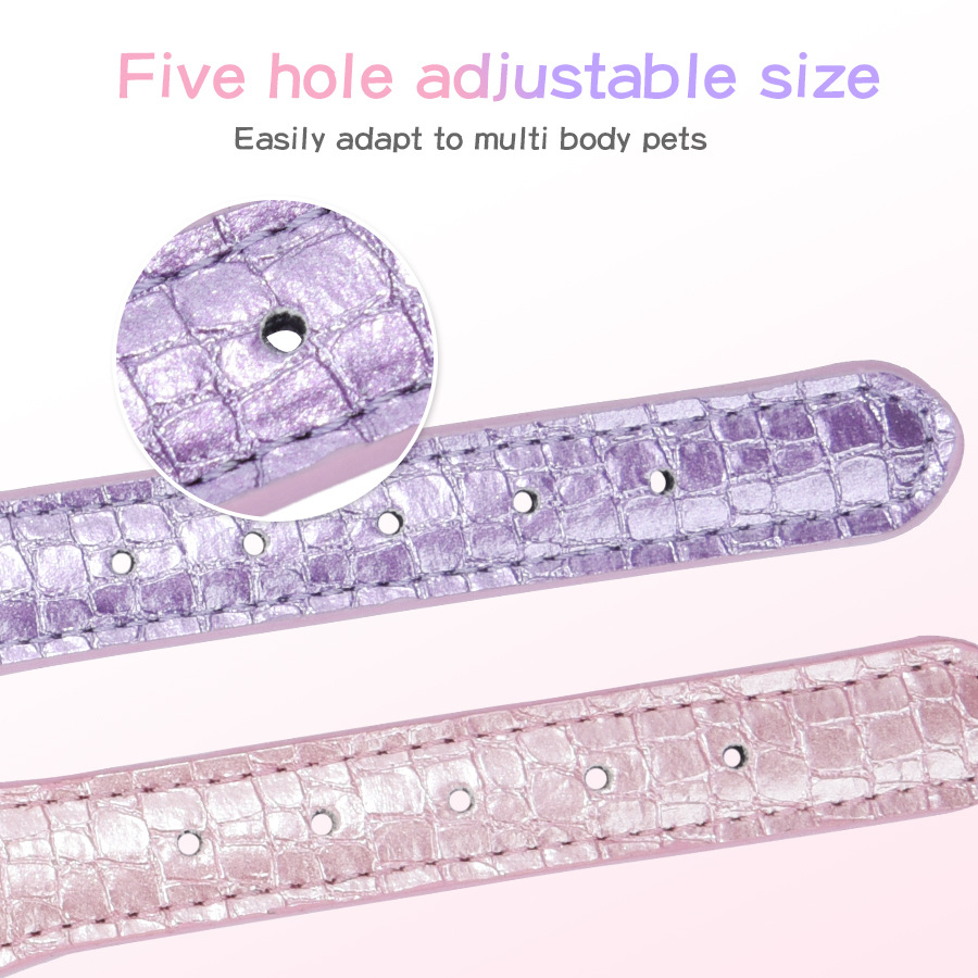 Luxury Unique Material Sparkle PU Leather Dog Collar, Adjustable Puppy Cat Collar with Rhinestone Heart Decoration for Small Medium Dogs S B118