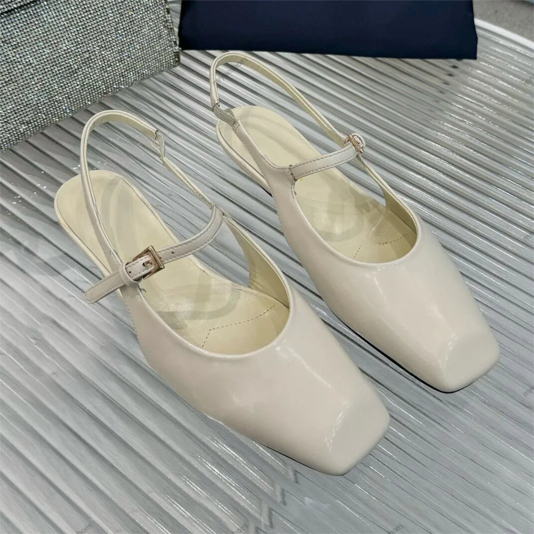 Newest Elegant Women Designer Leather Sandals Buckle Strap Slingbacks High Quality Genuine Dress Shoes Flat Heel Square Toes Perfect for Parties Sizes 35-42 With Box