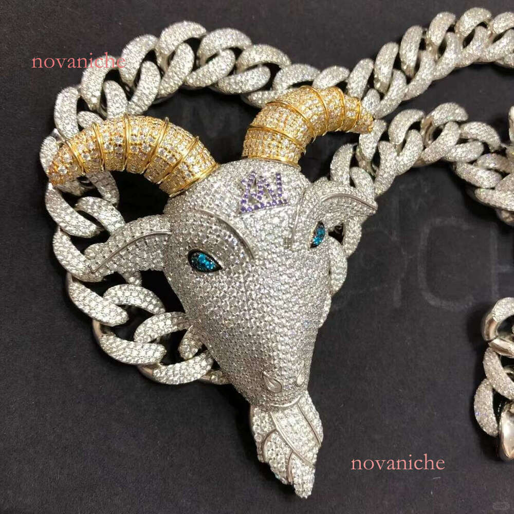 Fashion Necklaces: 10K Gold Men's Cuban Chain W/French-Cut Lab Dias & 14K/ Ram Head Pendant