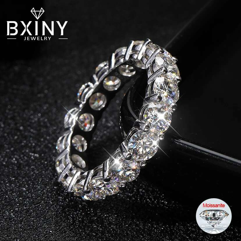 bxiny 3 5mm moissanite eternity rings s925 silver d color labgrown diamond for women wedding band gifts jewelry gra certificate