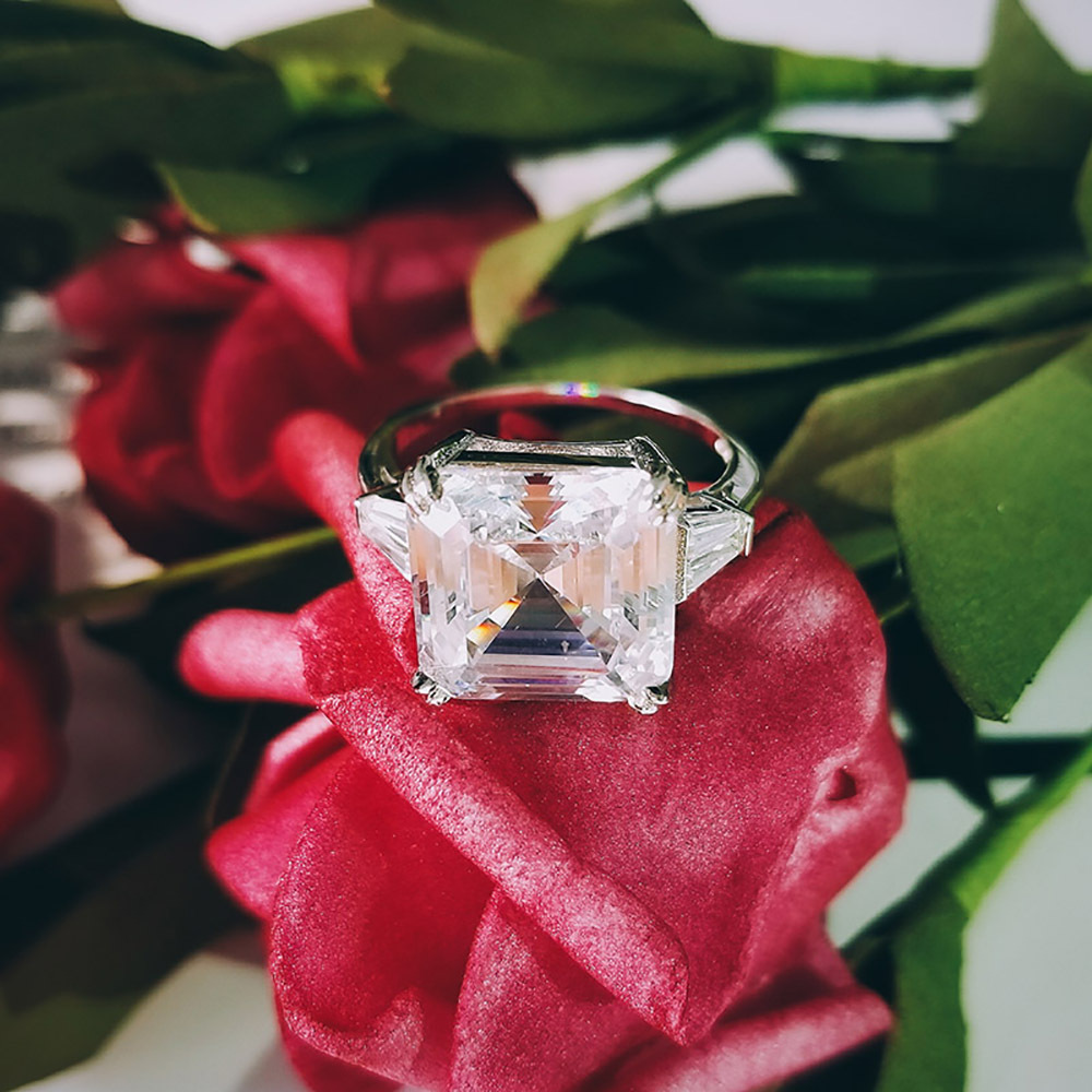Real Sparkling Luxury Jewelry 925 Sterling Silver Princess Cut Big White Topaz Square CZ Diamond Gemstones Eternity Women Wedding Band Ring