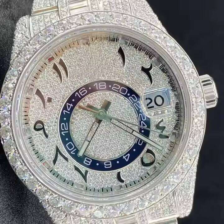 Arabian dial luxury VVS watch unisex Hip Hop full chilled glass window test