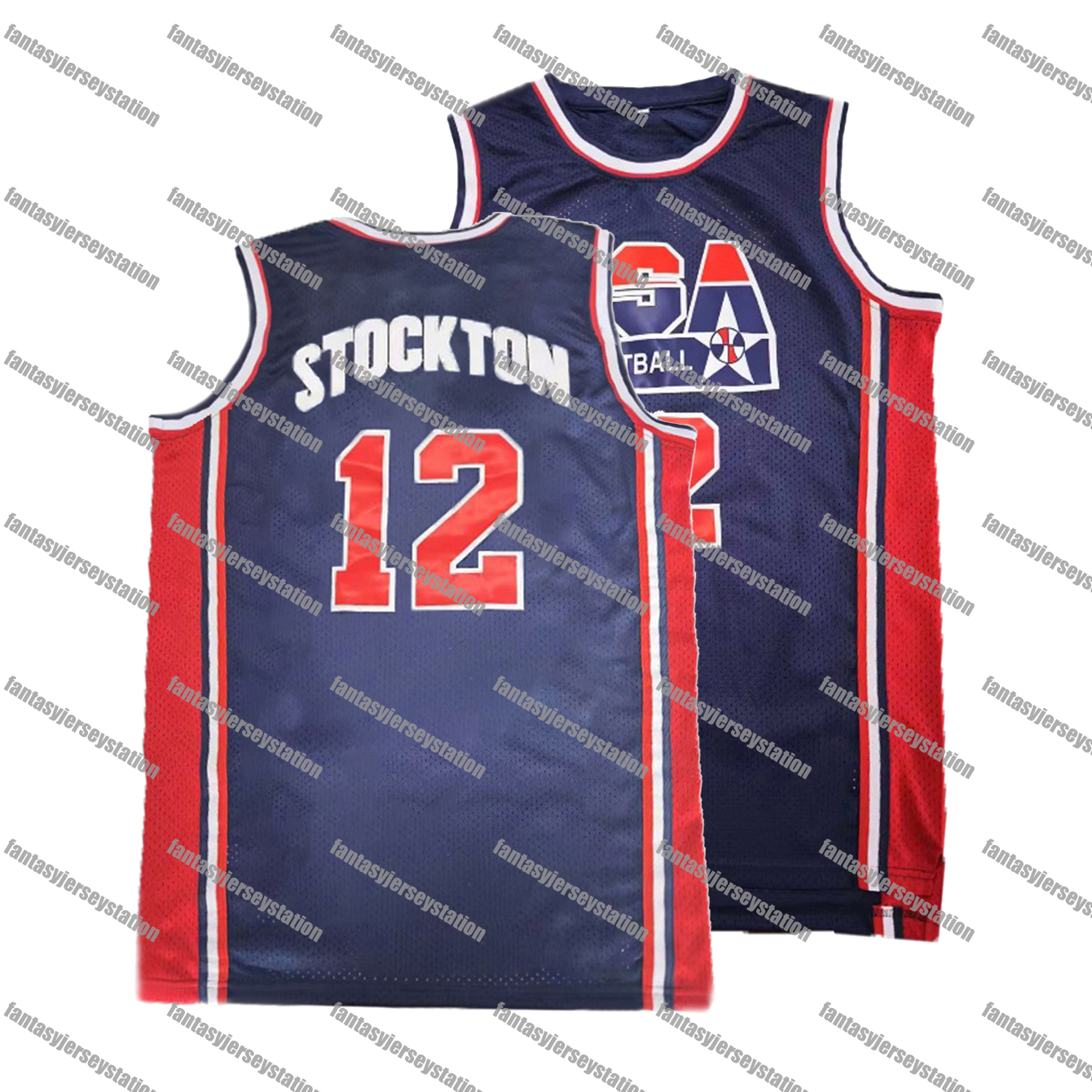 IN STOCK Mens 12 Blue Stockton Basketball Jersey - Breathable, Sleeveless Stitched Design, Perfect for Summer Sports & Casual Wear, Basketball Gear, S