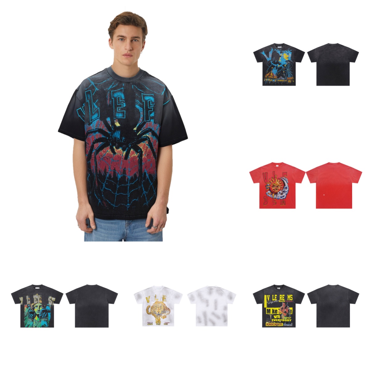 Designer Mens T Shirt Vintage Graphic Oversized Washed Black White Y2K Top Harajuku Gothic Tee Cotton Tees Short Sleeve Print Shirts For Men Clothing Hoodie Size S-3XL