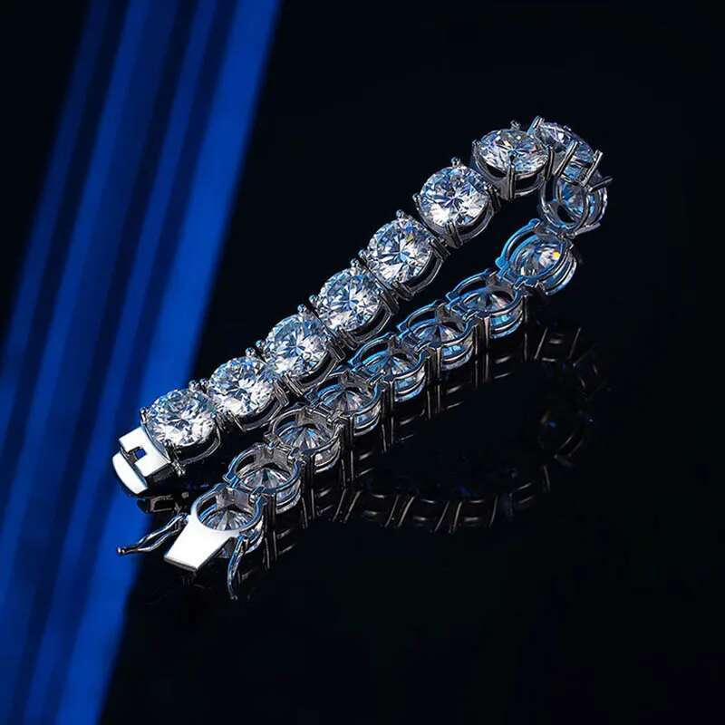 4ct 10mm D Color Moissanite Tennis Chain Bracelet 925 Sterling Silver Plated Rhodium Diamond Link Bracelets Bangle Pass Tester