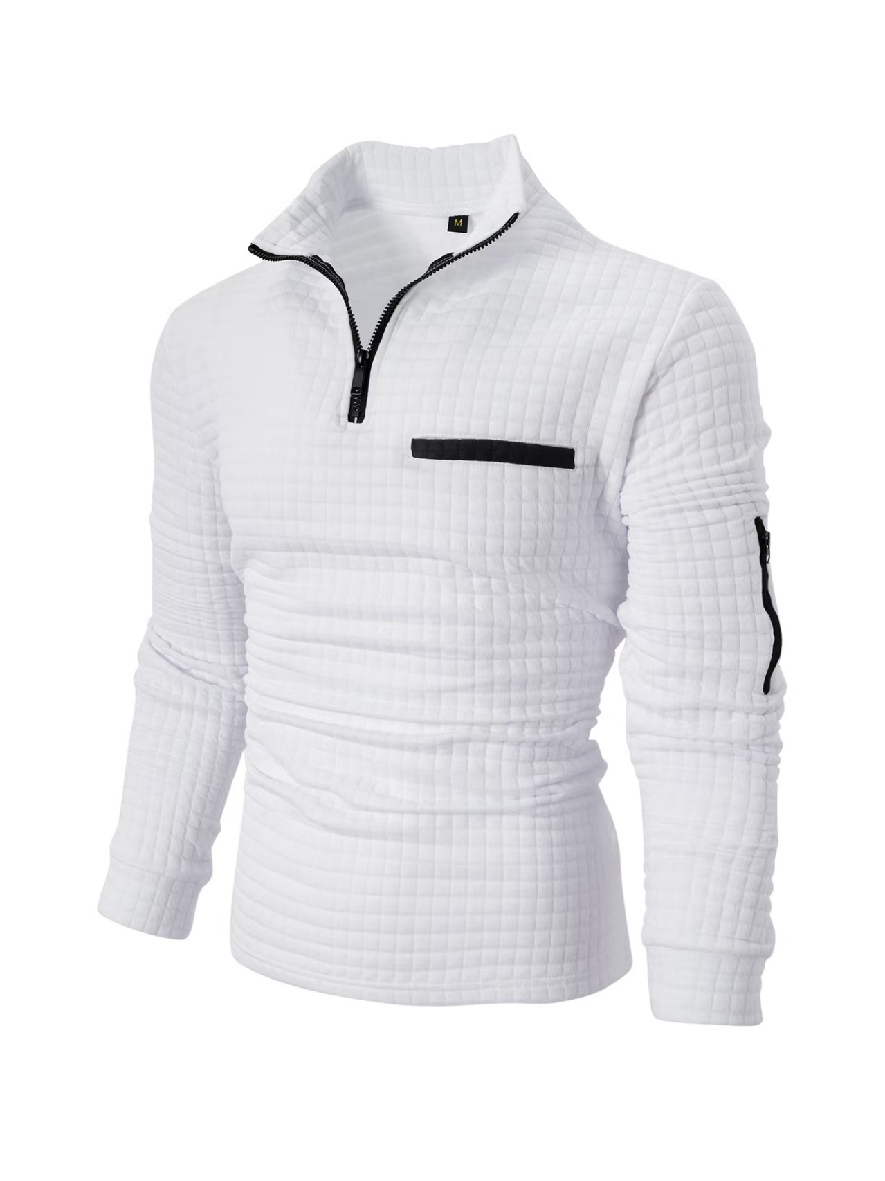 Men's Sporty Checkered Polo Sweatshirts: Unique Arm Zipper Element