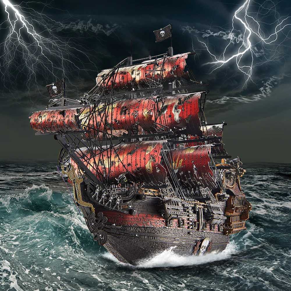 Piececool 3D Puzzles The Queen Annes Revenge Pirate Ship Metal Model Building Blocks 3D Boat Jigs for Adult Birthday Gift W250522
