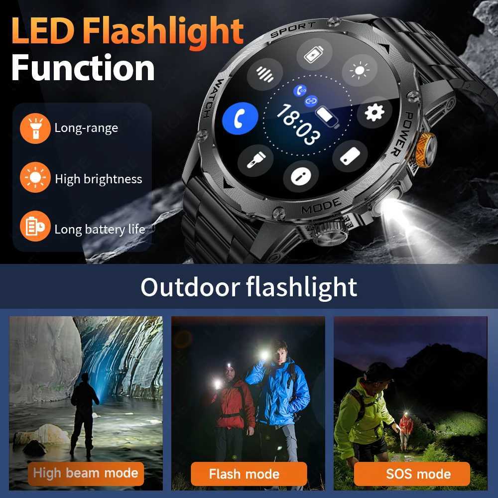 LIGE Military Smart Watch Men 1000mAh Battery Outdoors LED Flashlight Waterproof Rate Sport BT Call 17 AMOLED Smartwatch C251203