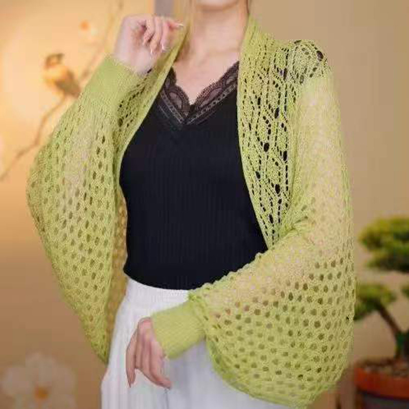 K797 Sunscreen shawl ice silk hollow outerwear women's thin summer breathable loose slim sleeve shawl