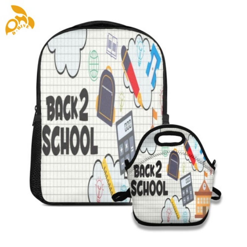 Free delivery. Top designers customize lightweight high-quality white black double-layer schoolbags and meal bag sets.