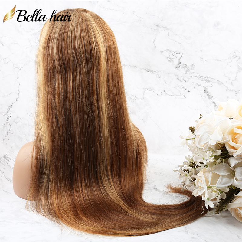 Lace Front Wig Human Hair 200% Density Piano Color Wigs 4/27 Honey Blonde 13x4 Highlight Blunt Straight Pre Plucked Bleached Knots Transparent Lace Fr