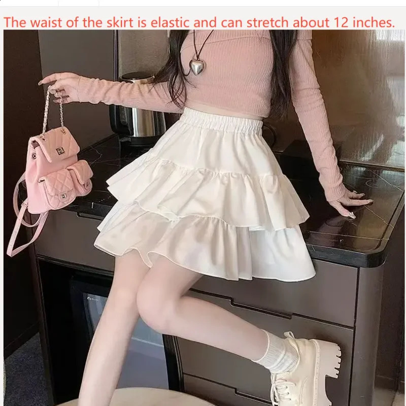 Korean Chic Y2K Sweet Girls White Princess Mini Skirt Balletstyle Tiered Elastic High Waist Cake Shorts Allmatch 250513Z