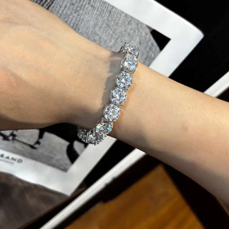 4ct 10mm D Color Moissanite Tennis Chain Bracelet 925 Sterling Silver Plated Rhodium Diamond Link Bracelets Bangle Pass Tester