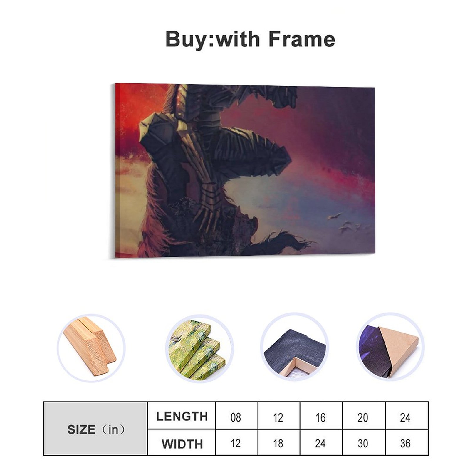 Hanging Picture-Rectangle Anime Berserk Poster Frame-style Canvas Prints Wall Painting Wall Art Decor Print Picture Paintings for Living Room Gift For