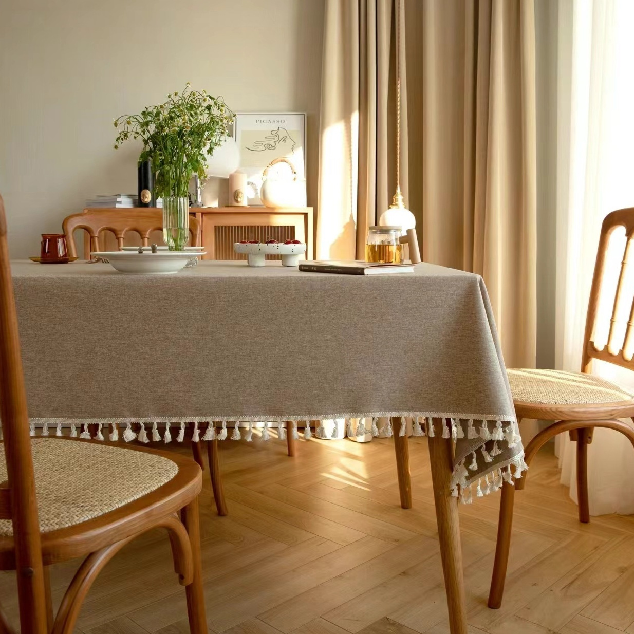 A678 Japanese style simple cotton and linen fabric tpu tablecloth wash-free waterproof and oil-proof tablecloth rectangular anti-scalding coffee table