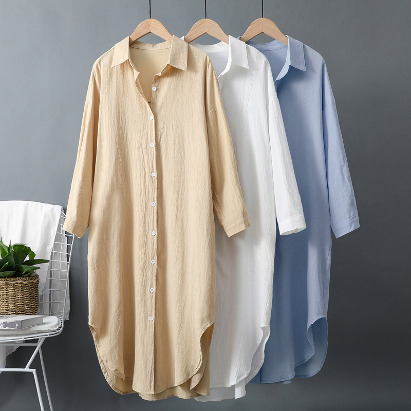 HYX170 New mid-length shirt for women, cotton and linen, loose design, casual sweatshirt, Korean style