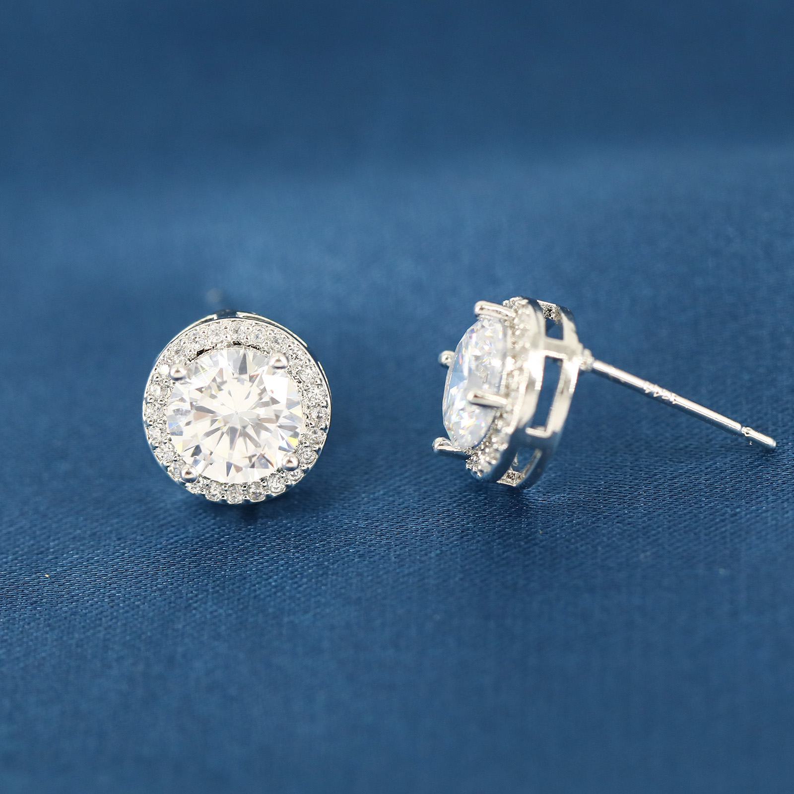 CZ Halo Stud Earring Simulated Diamond Cubic Zirconia Hypoallergenic 925 Silver Post for Women Men (9.5MM Round, White Gold)