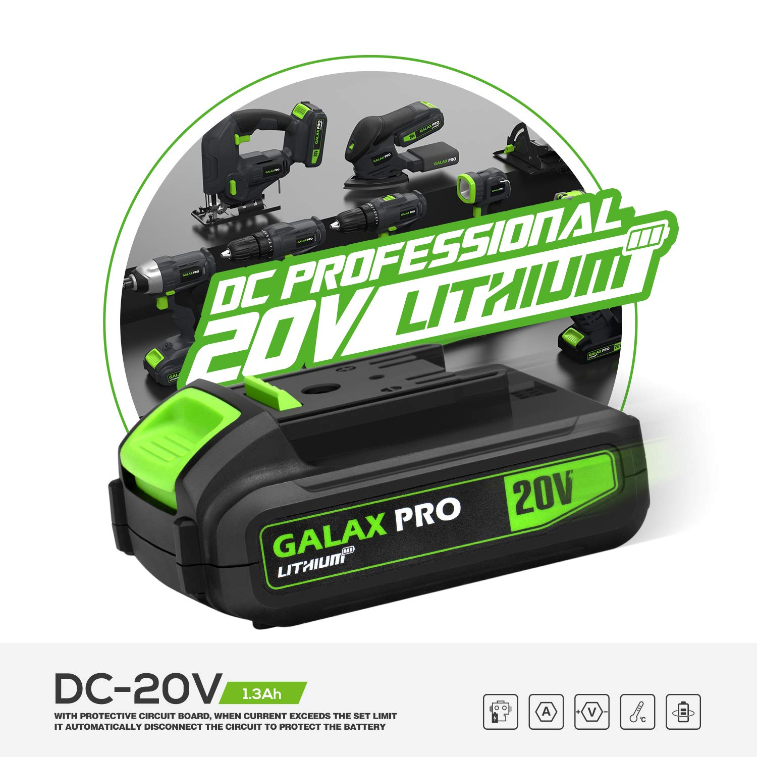 GALAX PRO DC 20V 2.0Amp Battery Pack Replacement Battery Cordless Drill Power Tools