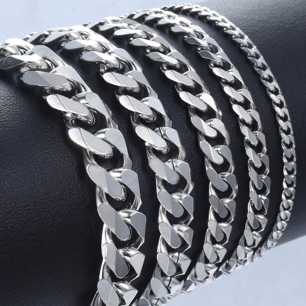 7-10inch Stainless Steel Curb Cuban Chain Bracelet For Men Women Simple Silver Color 3-11mm Link Bracelets