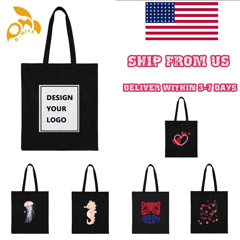 Free shipping.TOP fashion designers customize lightweight and high-quality black full-print canvas tote bags.