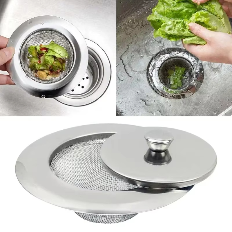 Stainless Steel Sink Strainer Washbasin Hair Strainer Sewer Floor Drain Kitchen Accessories Sink Strainer Drain Food Catcher Metal Net Food Slag Stopp