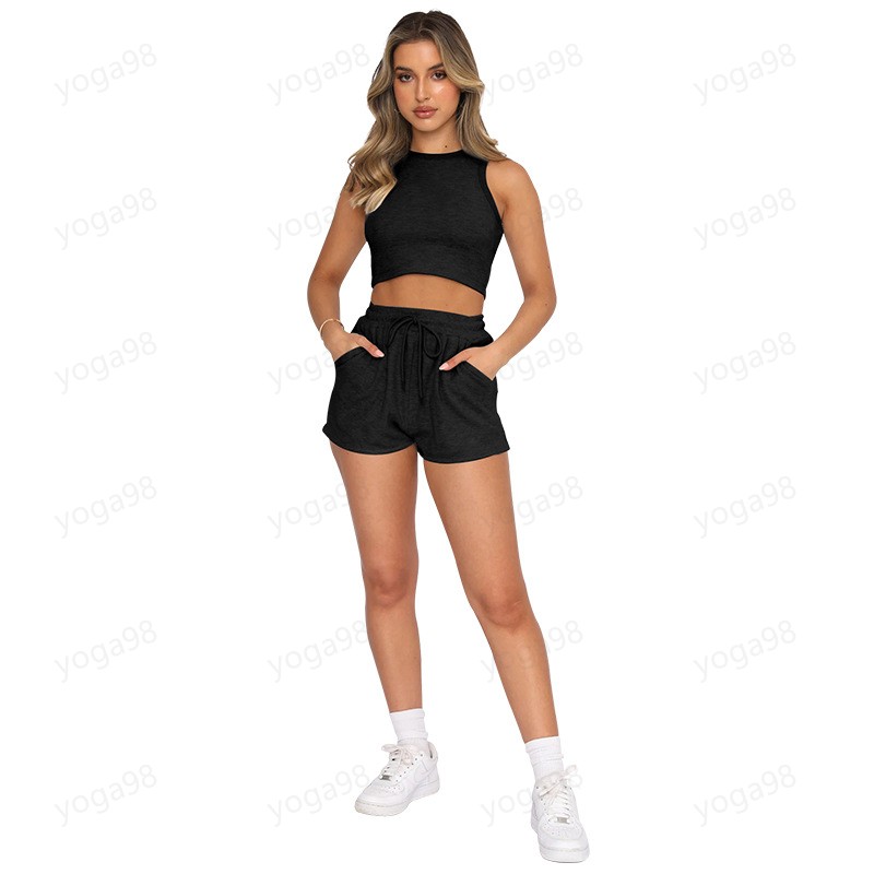 Yoga Set Womens Summer New Product Casual Short Sports Tank Top Women Vest Bra Shorts Pants Leggings Drawstring Shorts Fitness Workout Suit