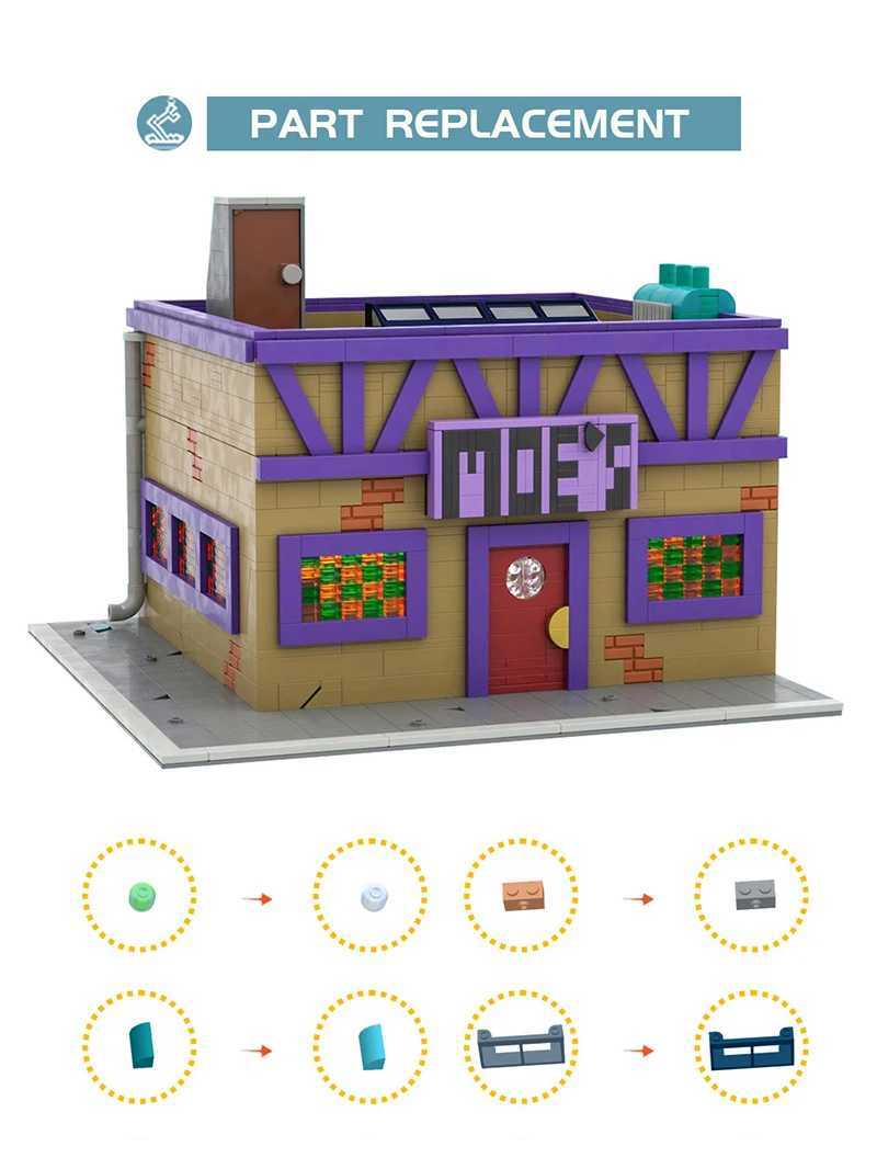 Bricklink Ci House Anime Simpsoned Modular Moes Tavern Model Architecture Street View Building Blocks Kid Toys Gift W250522