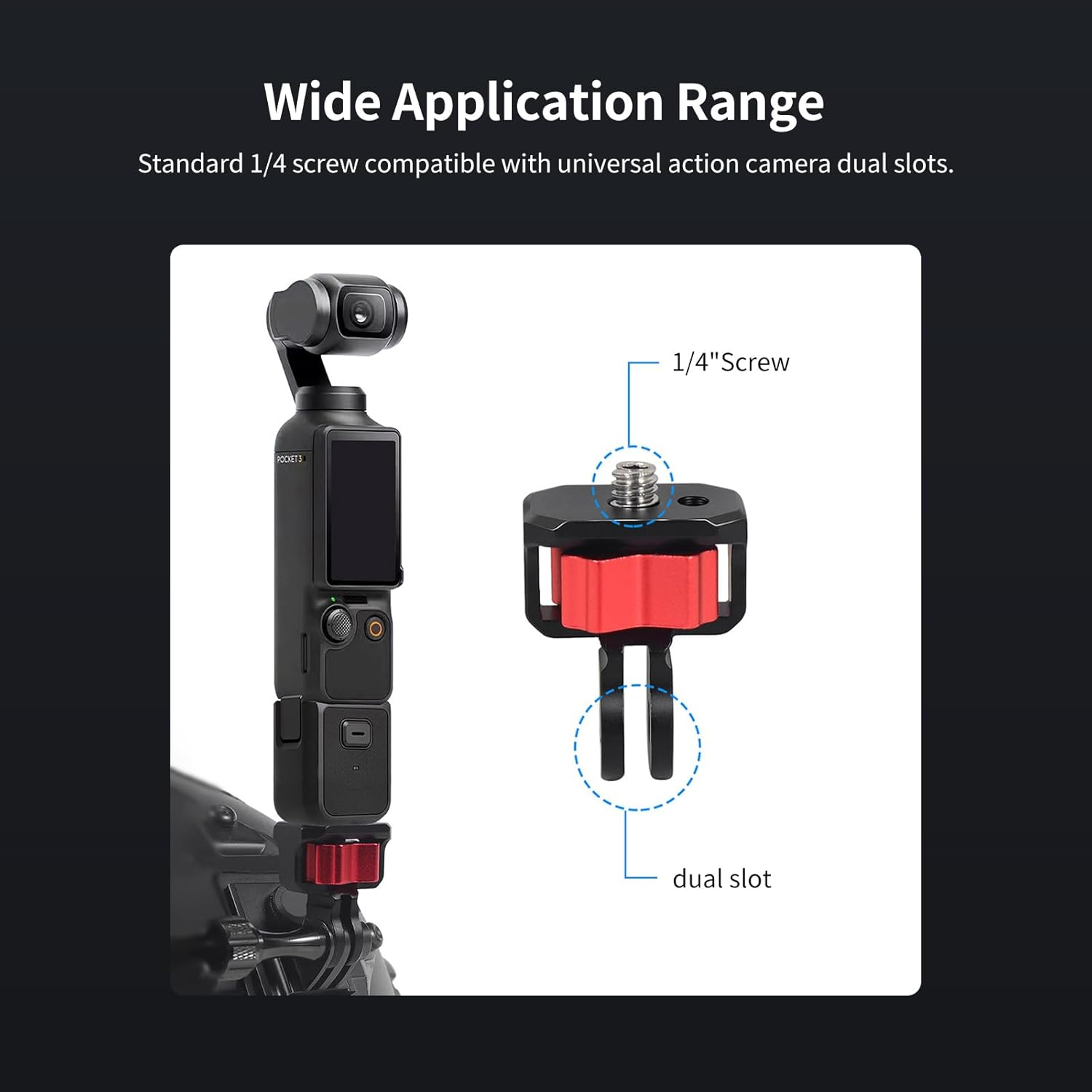 Aluminum Camera Tripod Mount Adapter, 1/4" 20 Camera Mount for DJI Osmo Pocket 3/ Hero 13/12/11/10/9 Insta360 X4/X3/ DJI Action 5 Pro/4/3 and Oth