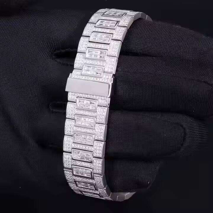 Classic black baguette cut and set rose gold watch, handcrafted shiny watch waterproof glass