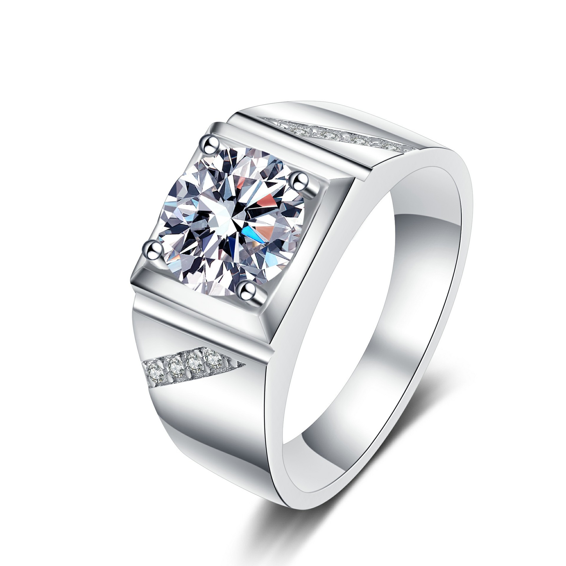 925 Sterling Silver Men's Ring with 1ct Moissanite Diamond, Elegant Design for Engagement or Special Occasions