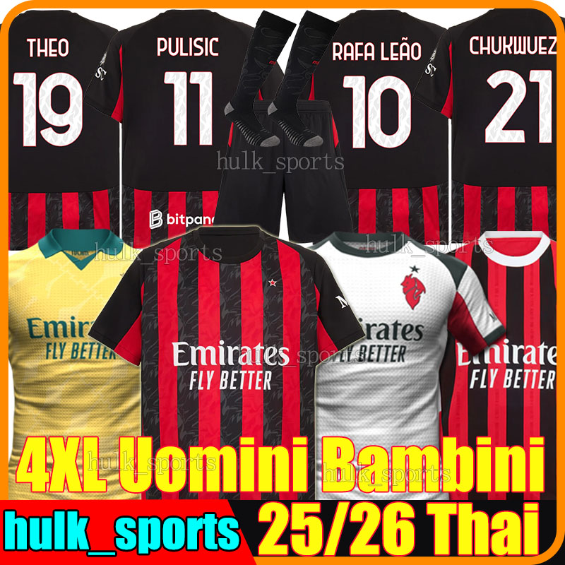 4XL 25/26 MiLan Home Soccer Jerseys AC PULISIC RAFA LEAO ABRAHAM REIJNDERS CHUKWUEZE THEO GIMENEZ JOVIC JOAO FELIX FOFANA men kids kit socks sets football shirts