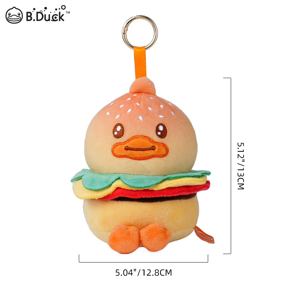 B.Duck Food Collection Plush Keychain Set, Fast Food Theme, 6-Piece Blind Box with Burger, Fries, Soda, Egg, Cheese, Shrimp Characters (Single Box)