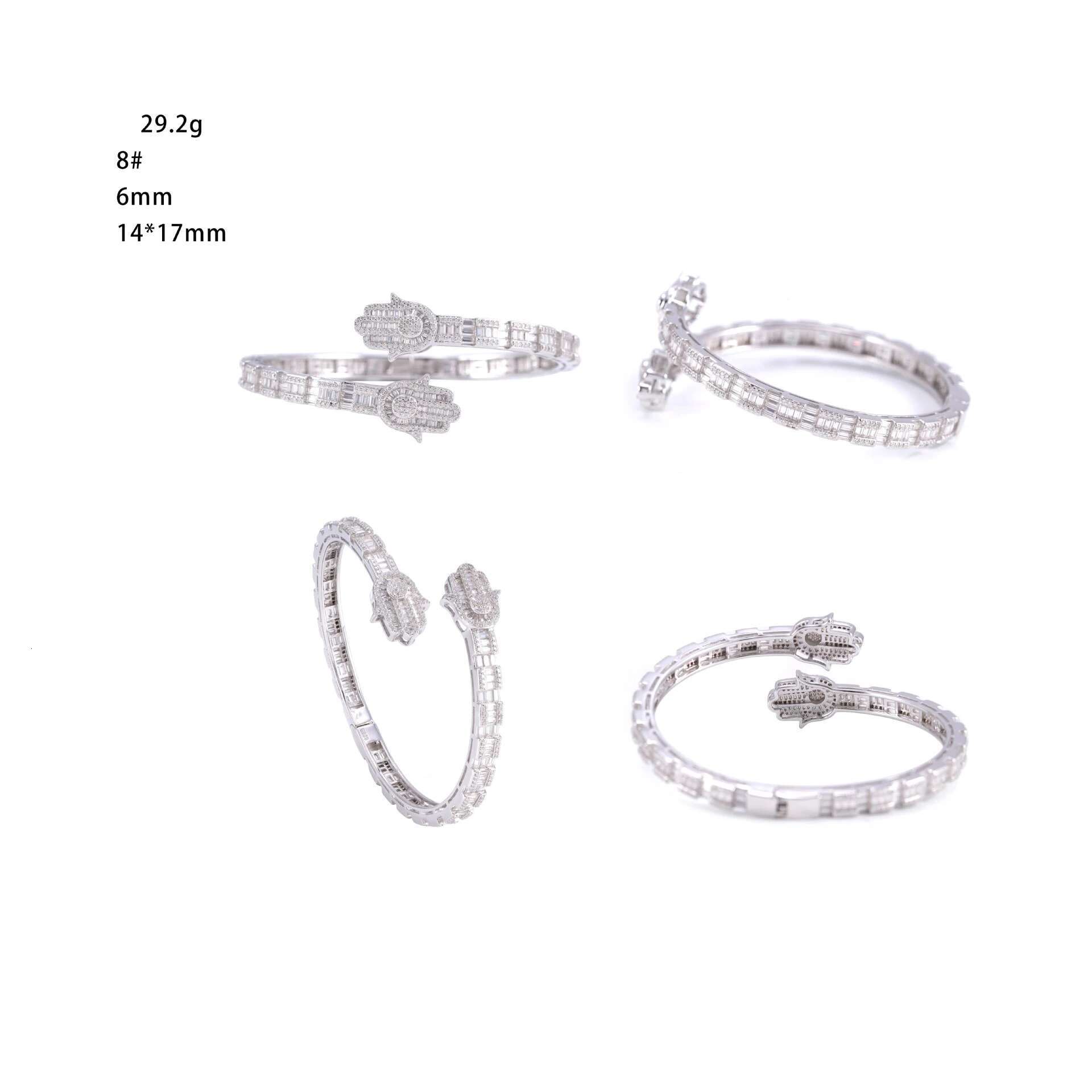 Hiphop Iced Bling Baguette Cut Moissanite Hamsa Hand Cuff Bangles 925 Sterling Silver Fatima Bracelets Pass Diamond Tester Gift