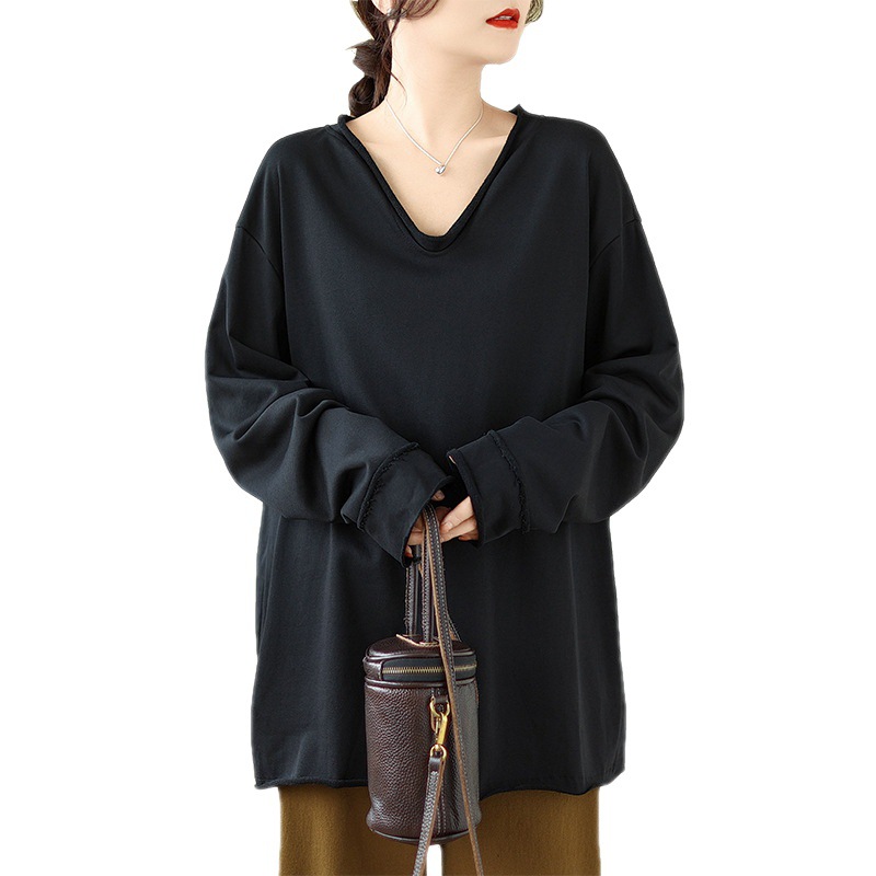 V3260 Autumn new irregular retro craft V-neck curling loose long-sleeved sweater for women