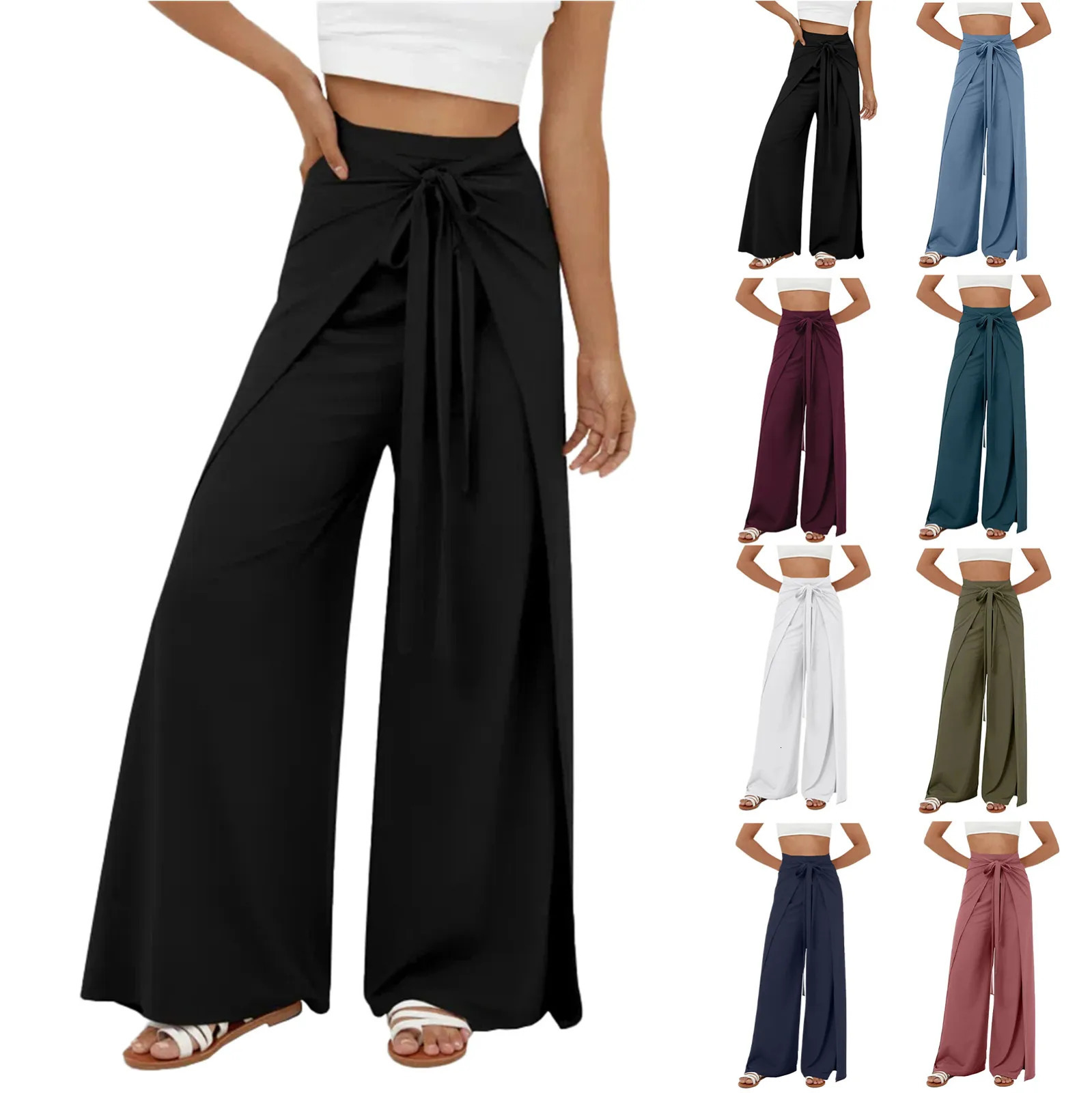 HighWaist Belt Slit WideLeg QuickDrying Casual Pants Yoga Side Summer 250522