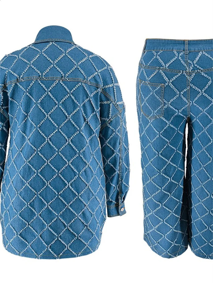 Wmstar Plus Size Denim Two Piece Set Fall Clothing Print Long Sleeve Tops Pants Matching Suits Wholesale Dropshopping 250516Z